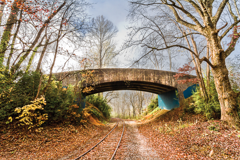 An abandoned railroad track in Murphy, North Carolina is shown here on a misty autumn morning meandering along the Valley River and under the old highway through town. .The historically important Murphy Branch is the western most part of what was the Western North Carolina Railroad, later the Richmond and Danville, Southern Railway and today the Norfolk Southern Railway. The branch runs between Asheville, North Carolina in the east and Andrews in the west. It roughly follows Interstate 40 and the Great Smoky Mountains Expressway. The railroad branch was constructed with convict labor between 1881 and 1894. Today the section of the branch between Asheville and Sylva is owned and operated by the Norfolk Southern Railway. The tracks between Dillsboro and Andrews are owned and operated by the Great Smoky Mountains Railroad, a tourist excursion railroad. Although the Murphy Branch is today divided between two separate companies, it is still a continuous rail line between Asheville and Andrews.

The tracks between Andrews and Murphy are still in place but have not been in use since the late 1980s after Norfolk Southern decided to close the leg because of a lack of freight traffic. When the railroad began eying the rest of the Murphy Branch past Dillsboro for closure the state of North Carolina stepped in and purchased the tracks to keep the right-of-way alive. It later sold the tracks to the Great Smoky Mountains Railroad which had leased them from the state for a number of years. This section of the Murphy Branch has the distinction of being the first stretch of track the state ever purchased in modern times and began a long running practice for the state of North Carolina that eventually became the state's "Rails to Trails" program which maintains railroad rights-of-way for future use.

The Murphy Branch was extremely important to Southwestern North Carolina in the late 19th and early 20th centuries as it opened up the isolated and rural mountains west of Asheville to t